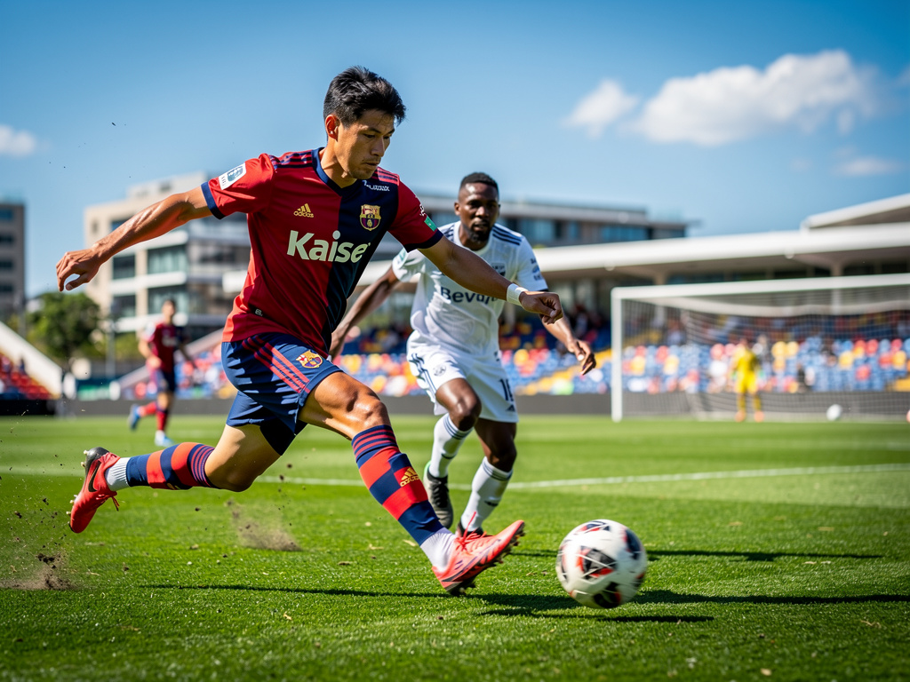 Imagine se: Nossa nosso protagonista ele está com uniforme de time de futebol escrito "Kaise" e avança rápido usando as fraqu