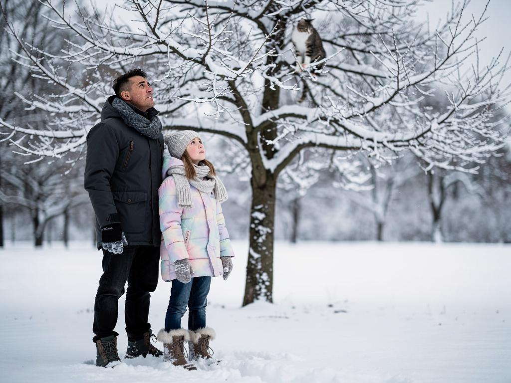 Page 7  
Suddenly, we heard a sound:  
“Meow, meow, meow!”  
It was faint, but we heard it again.  

Page 8  
We looked up.  