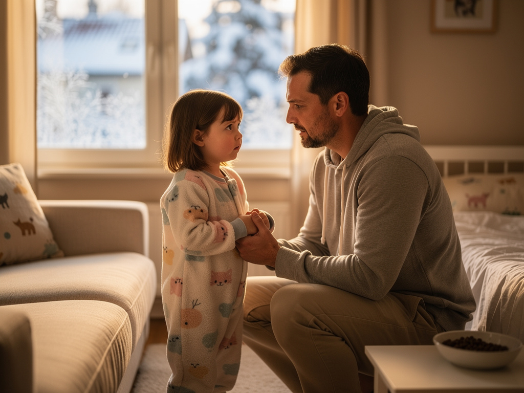 Page 3  
Text: I told Daddy, “Kitty is missing!” Daddy said, “Let’s go and find her.”  
Illustration: Daddy kneeling down, li