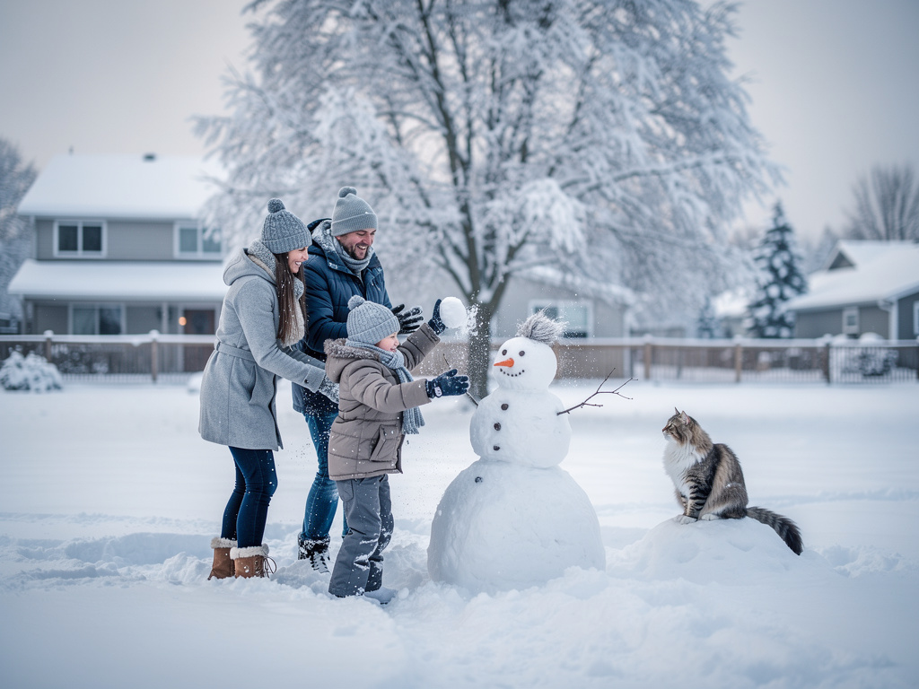 Page 13
Text: Then we went outside. We played in the snow. We threw snowballs. We built a big snowman.
Illustration: The