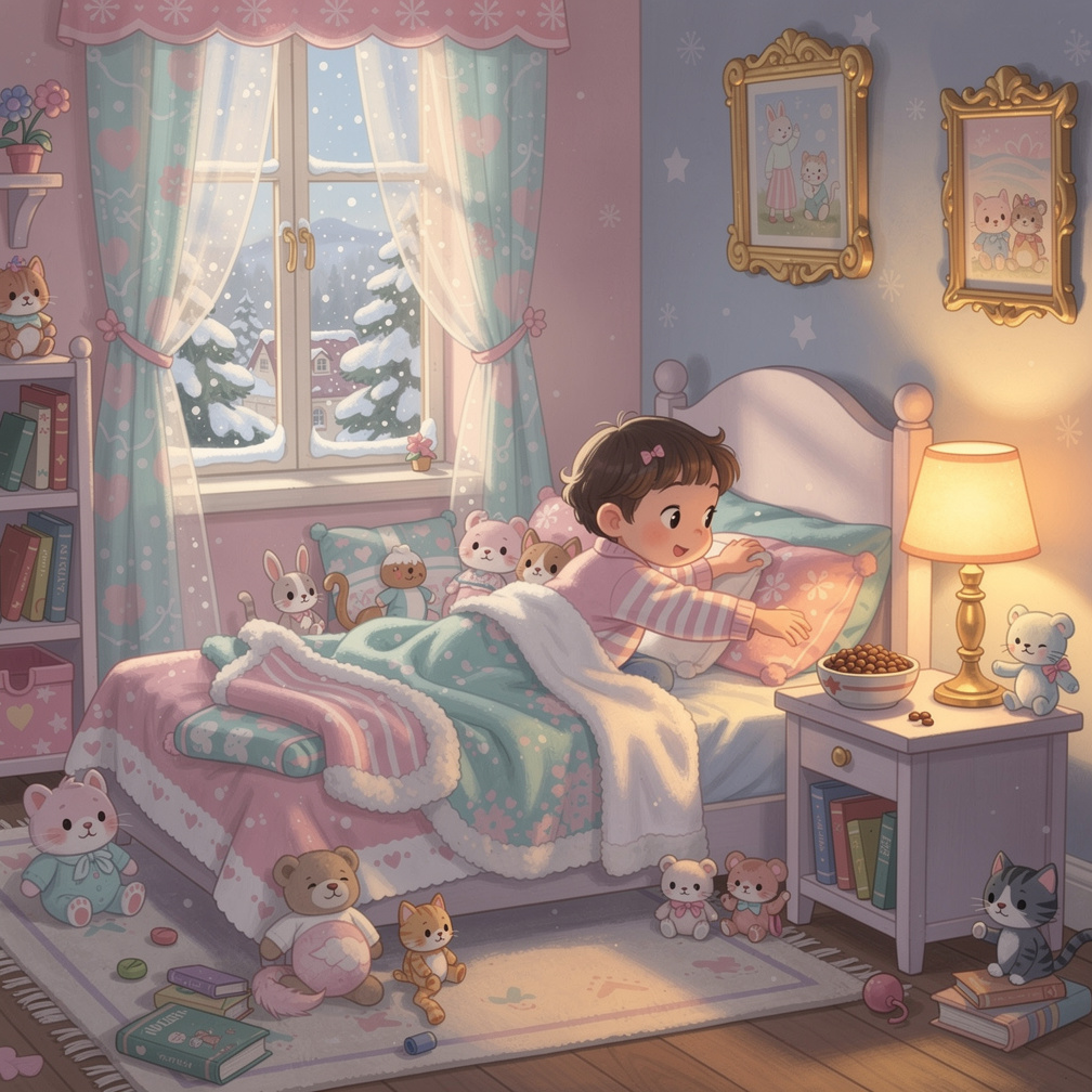 Imagine if: Page 1  
Text: One cold winter morning, I woke up early. I wanted to feed my cat, Kitty.  
Illustration: A child 