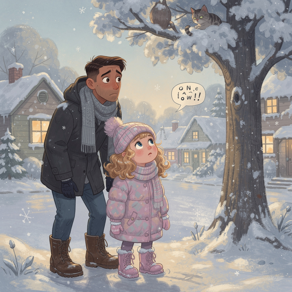 Page 7  
Text: Suddenly, we heard a sound: “Meow, meow, meow!” It was faint, but we heard it again.  
Illustration: A speech 