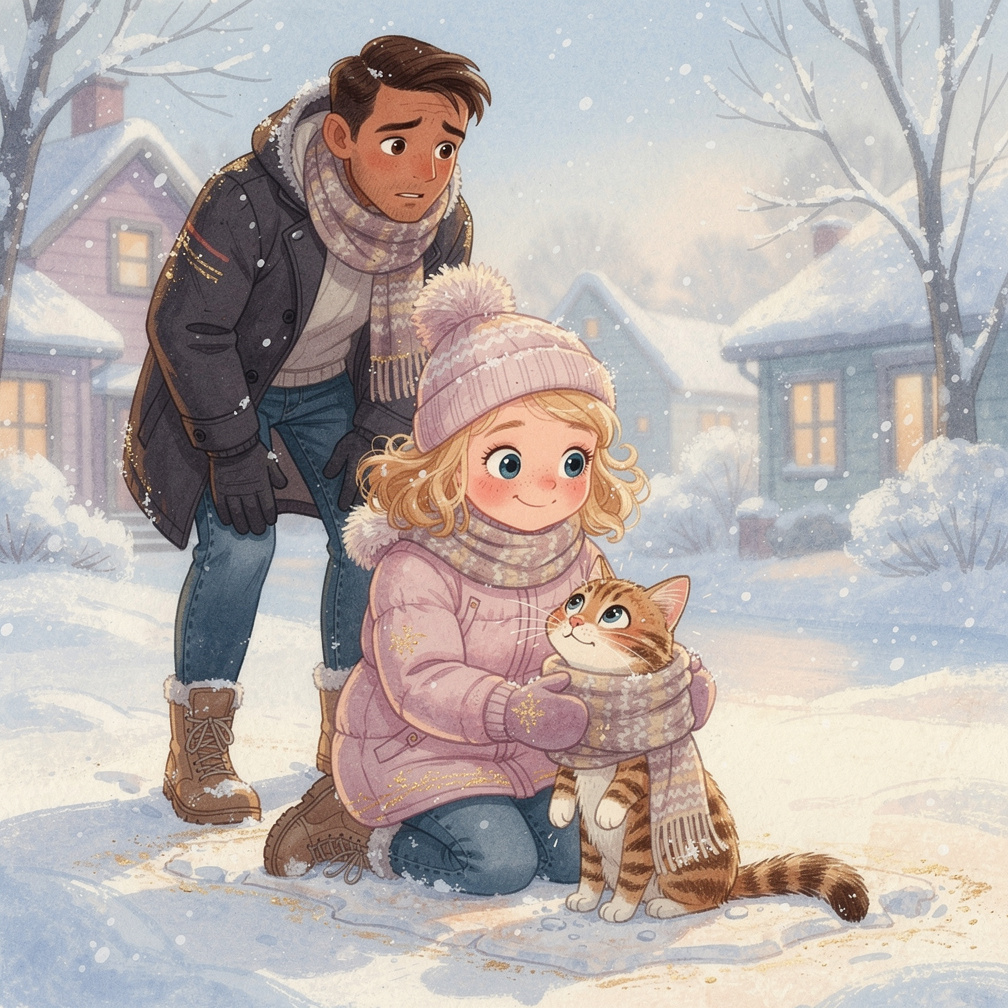 Page 10  
Text: I wrapped my scarf around Kitty. She was cold and freezing. “Don’t worry, Kitty,” I whispered. “You are safe 