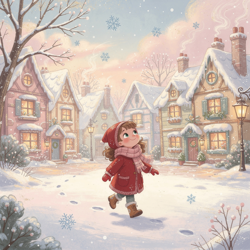 Imagine if: Title: Kitty in the Snow (large, friendly letters at the top, with snowflakes around the words).