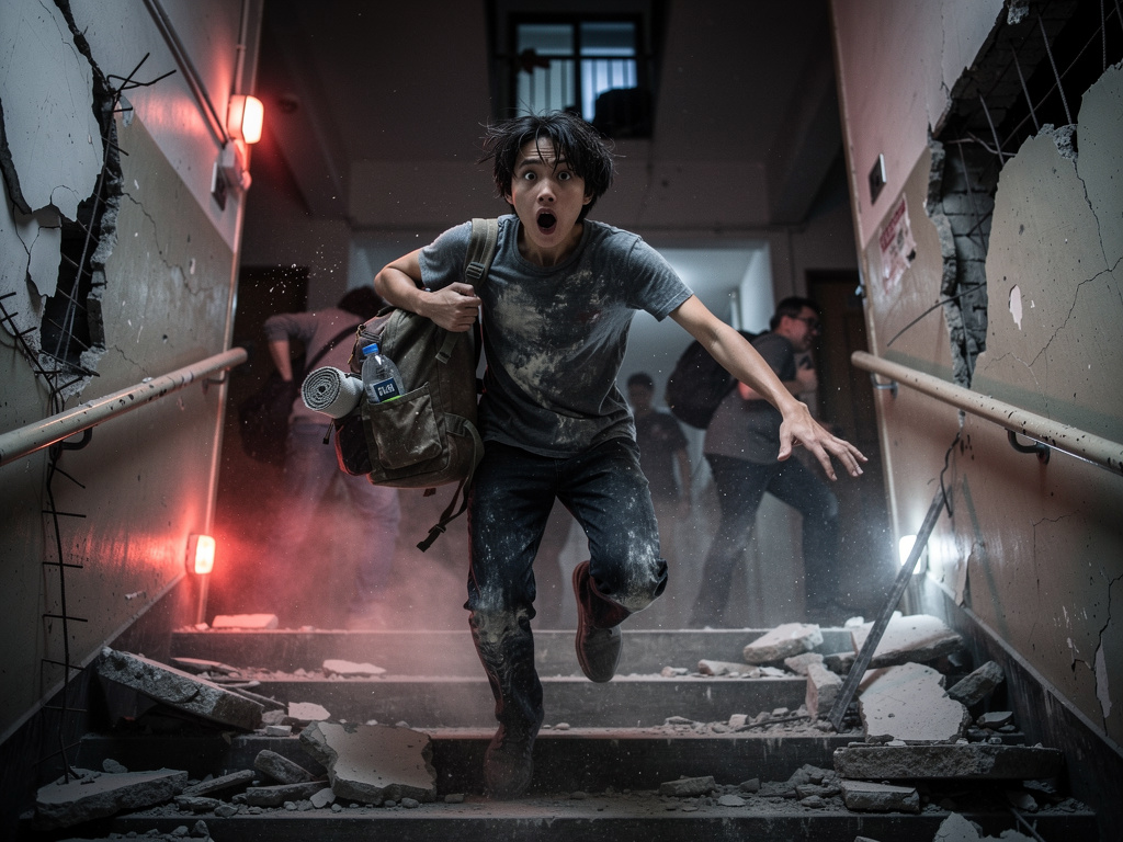 Sarsıntı durur durmaz dışarı çıkman gerektiğini biliyordun. Yanına önceden hazırladığın deprem çantasını alıp, asansörü asla 