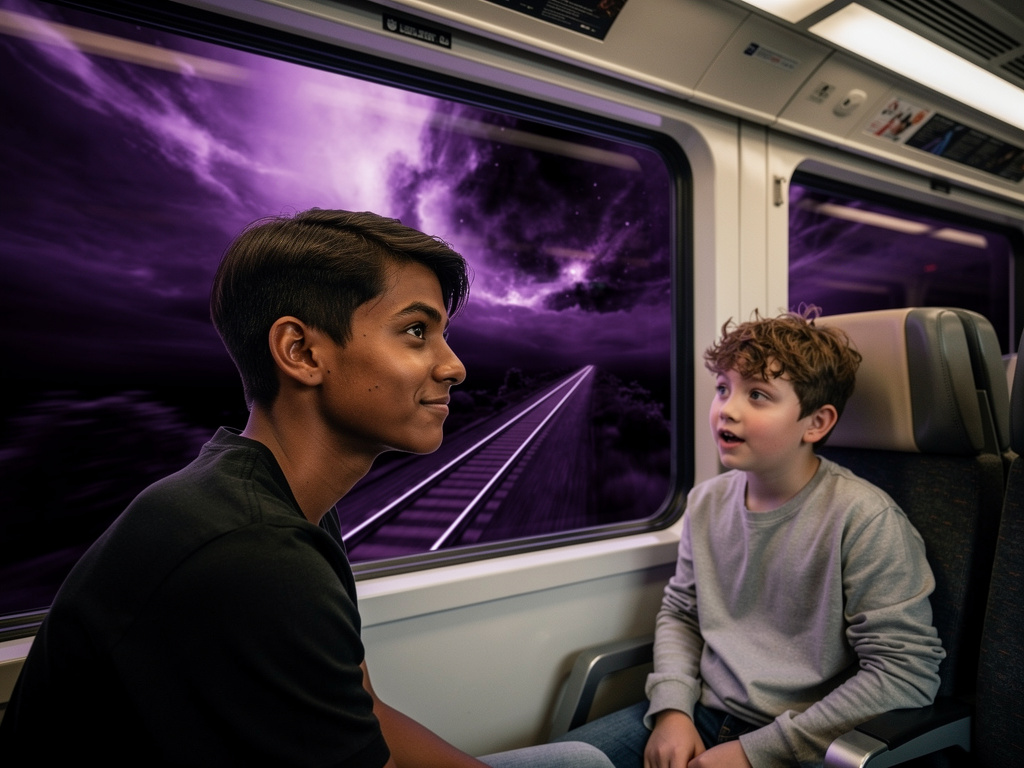 PANEL 5
Mednes smirks slightly, still looking out the window.
MEDNES: Relax, Abbie. We passed the entrance exam. We earned ou