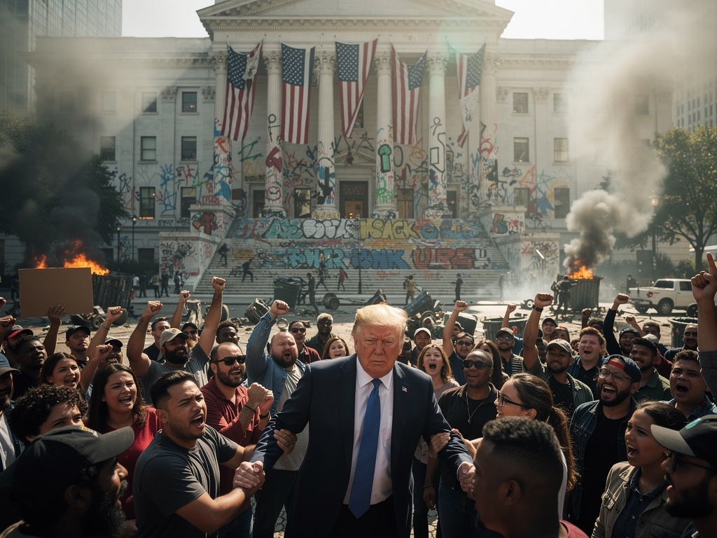 Imagina si: Donald Trump ha continuado implementando políticas tan antipopulares en EEUU, que ocurre un levantamiento popular