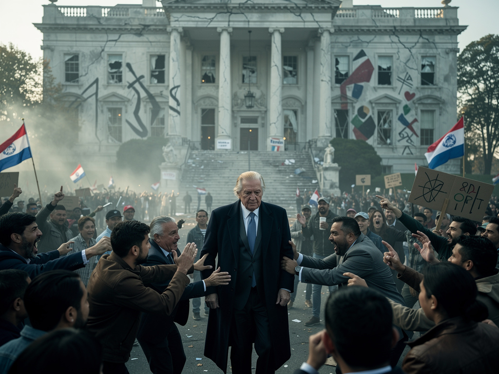 Imagina si: Donald Trump ha continuado implementando políticas tan antipopulares en EEUU, que ocurre un levantamiento popular