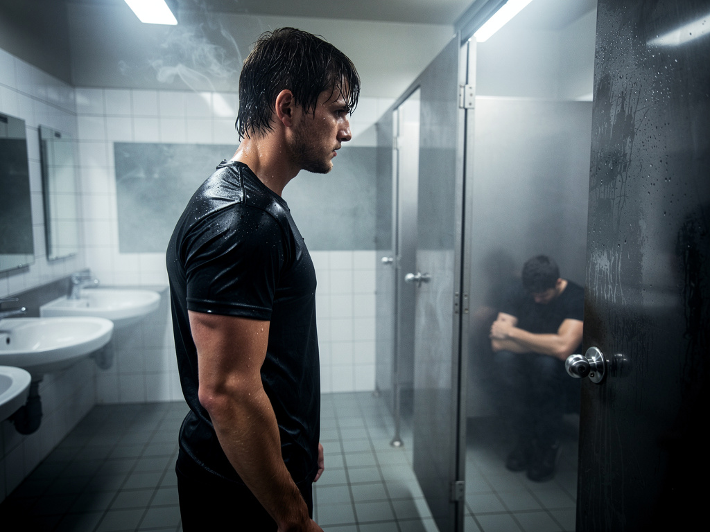 piada, apêns uma seriedade cortante. imagem que a roupa dele começa a pegar