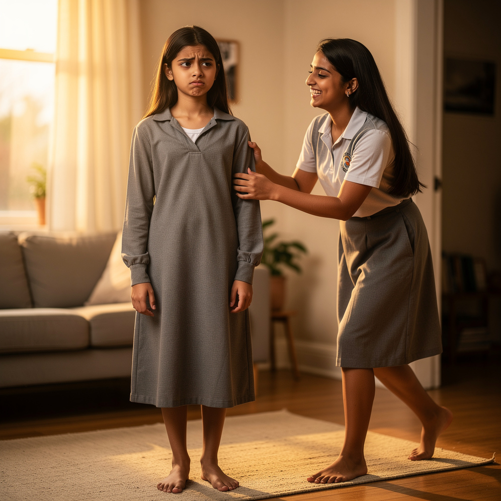 A húgod belép, nevetve, és azt mondja, hogy fordítva viseled