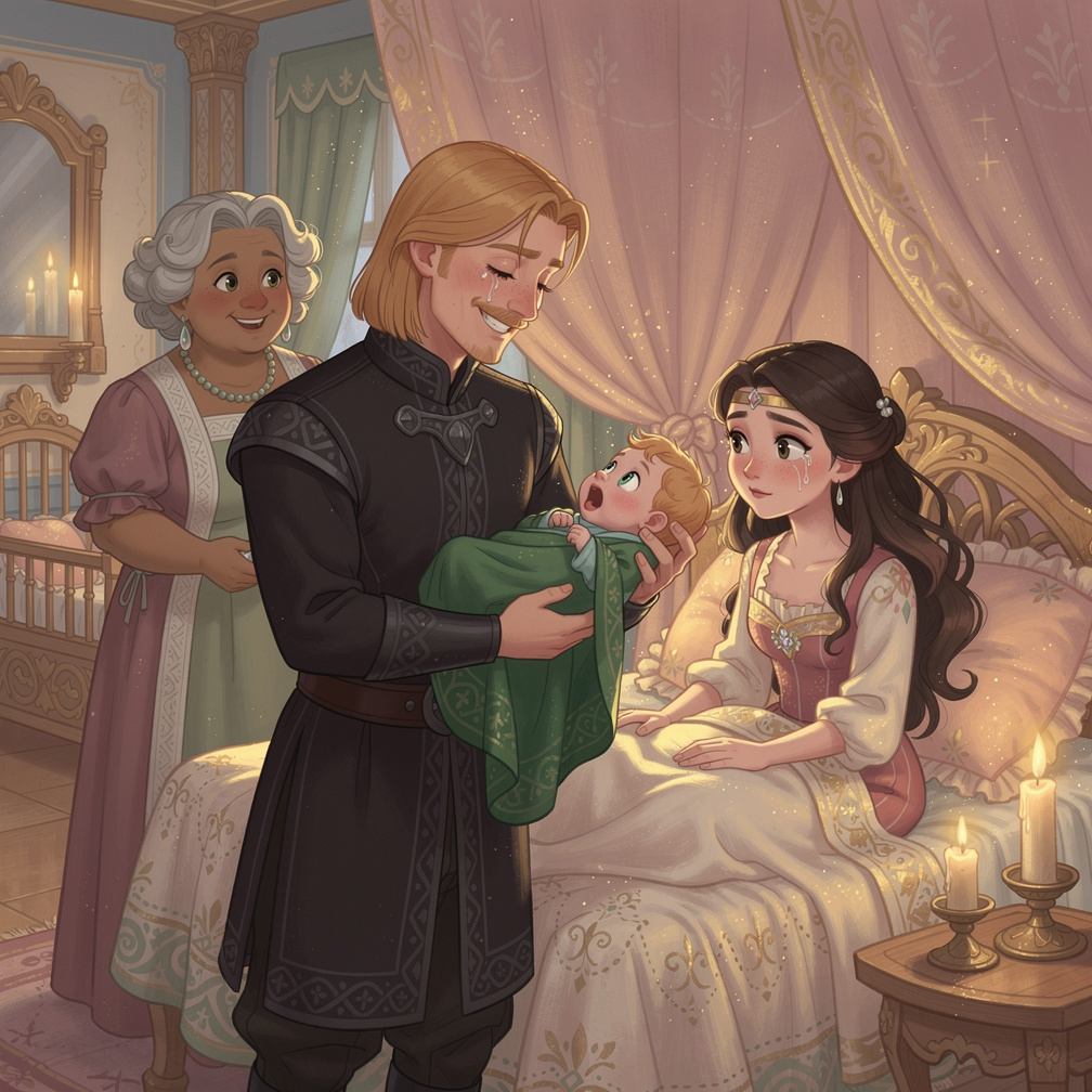 Thomas smiled, tears in his green eyes, as Rita handed him Prince Agnarr, who let out a soft cry.