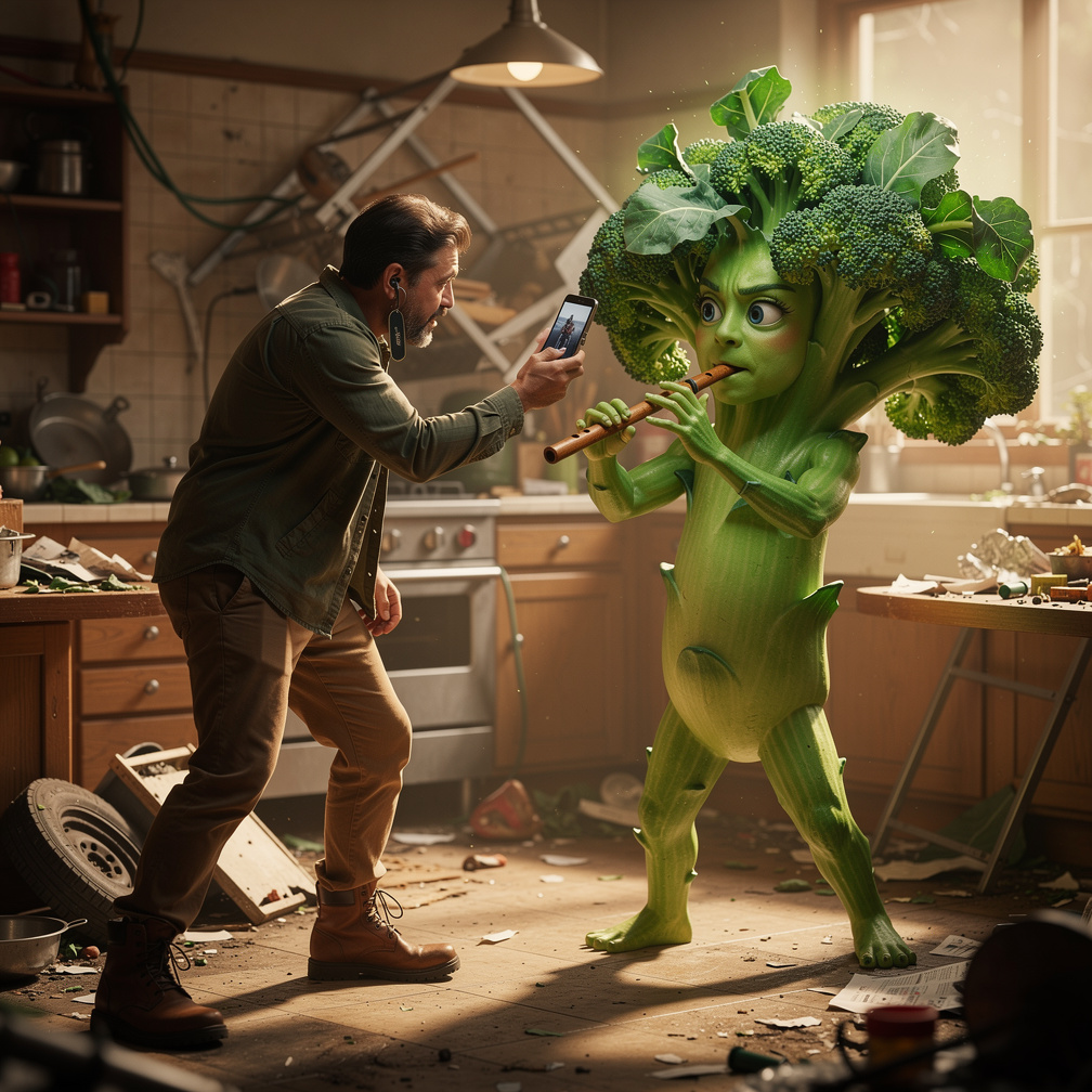 Lider brokolinin adının Broccolius olduğunu öğrendik ve flat çalan kulağındaki küpemizle iletişime geçmeye çalışıyoruz.