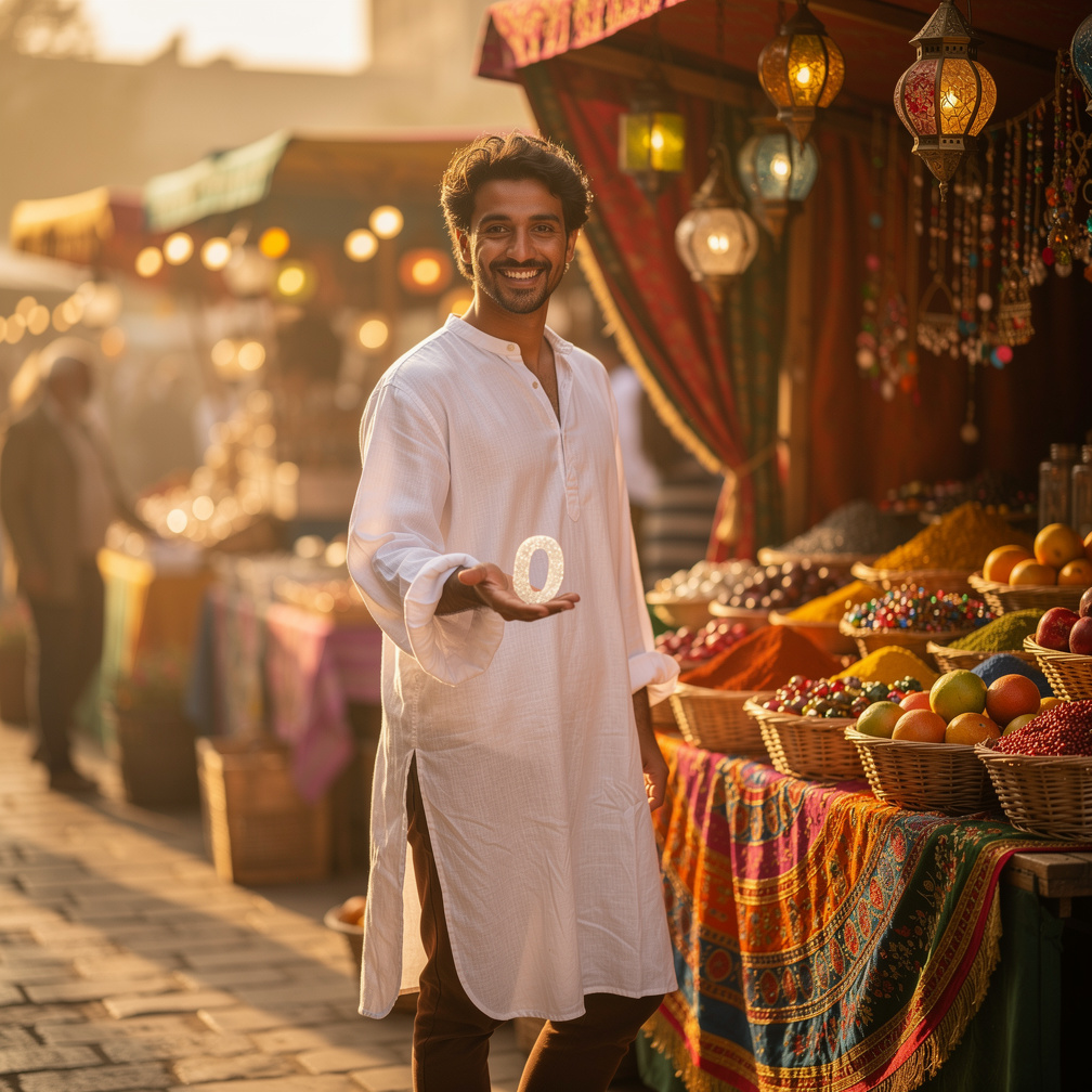 The vendor's smile widens as he offers you a small, delicate 0, saying it's a reminder of something precious.