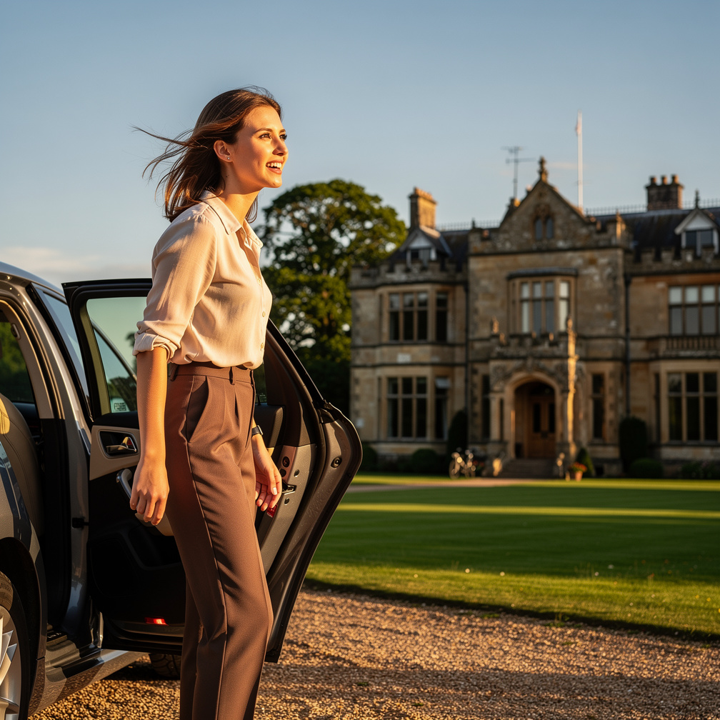Hannah arrives at the house, nostalgia washing over her as she steps out of the car, gazing at the old mansion.