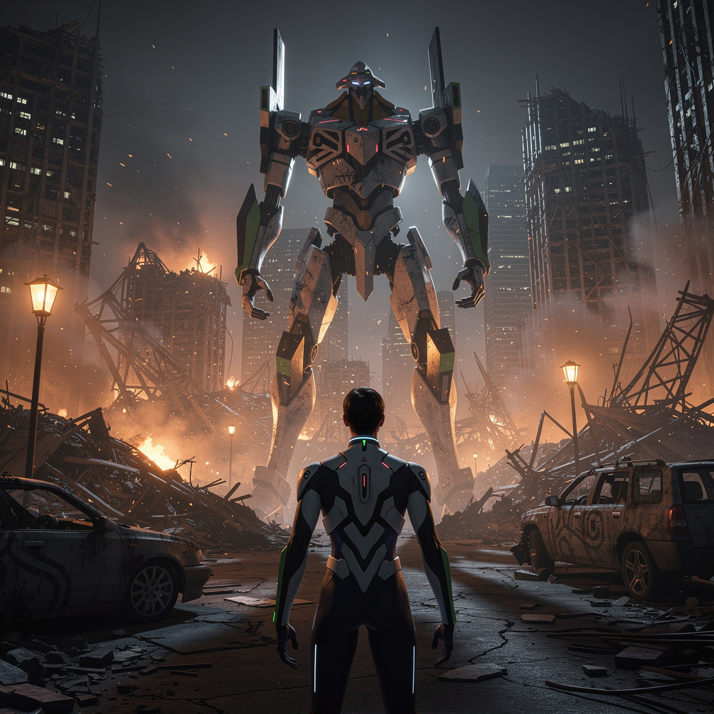 kamu melihat sebuah robot raksasa bernama Evangelion di hadapanmu