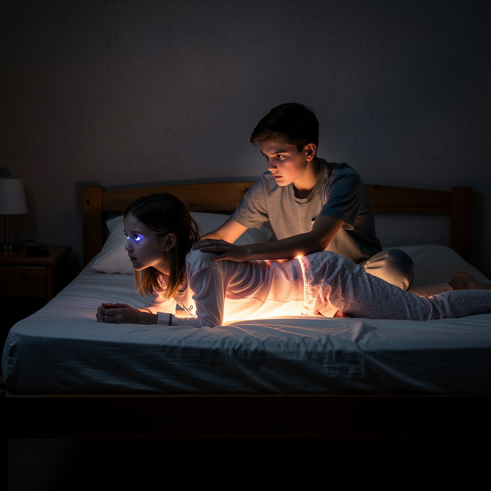 Weird, she starts to glow softly and her eyes lock onto mine.