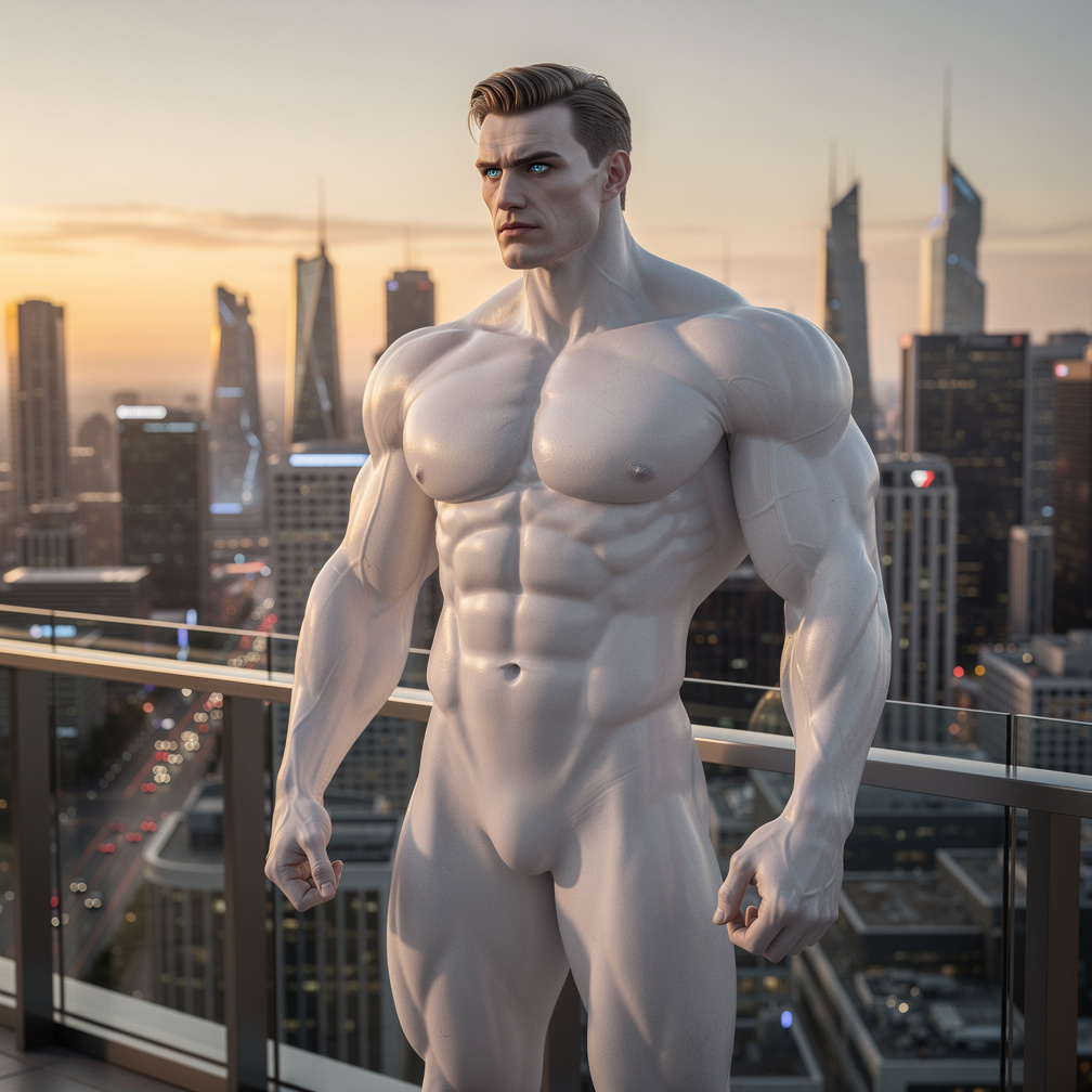 I stood tall, my broad chest and chiseled features commanding attention, as I gazed out at the cityscape from my high-rise ba