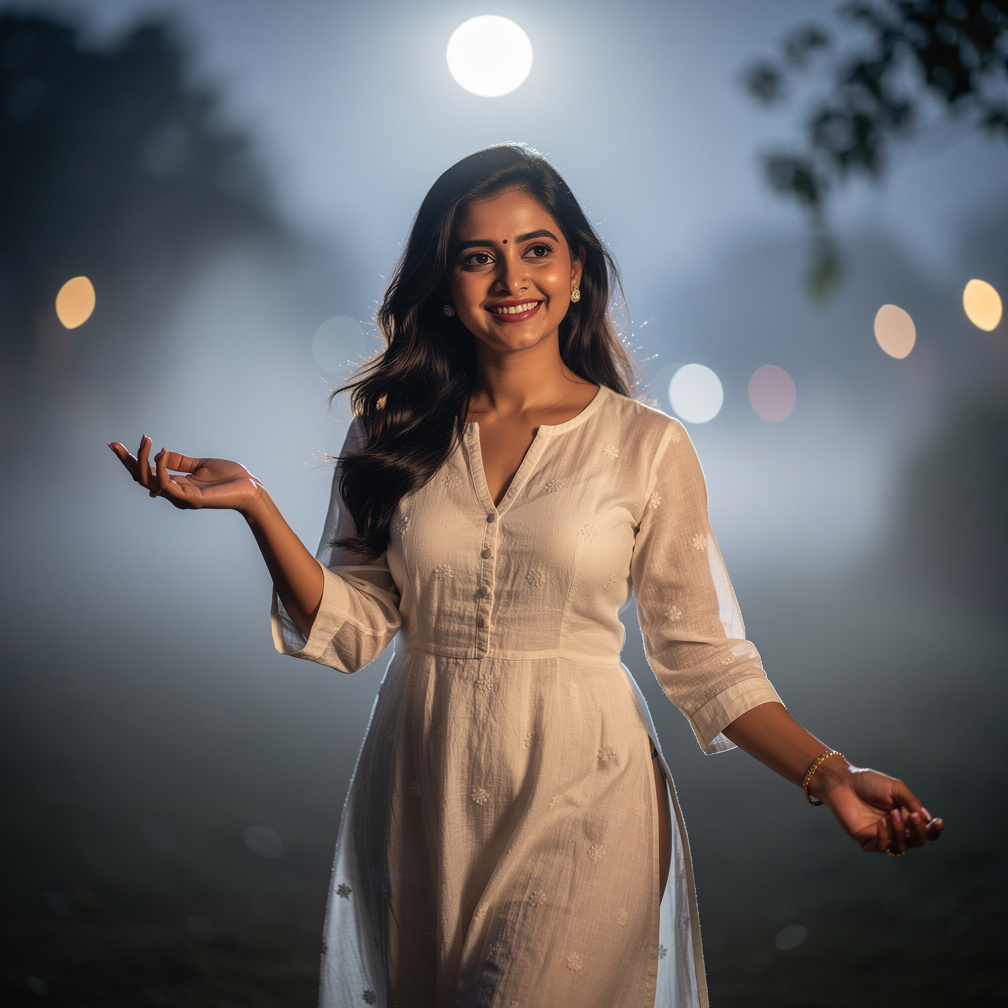 Her eyes sparkle like diamonds bright,
as she weaves a tale of love and light.