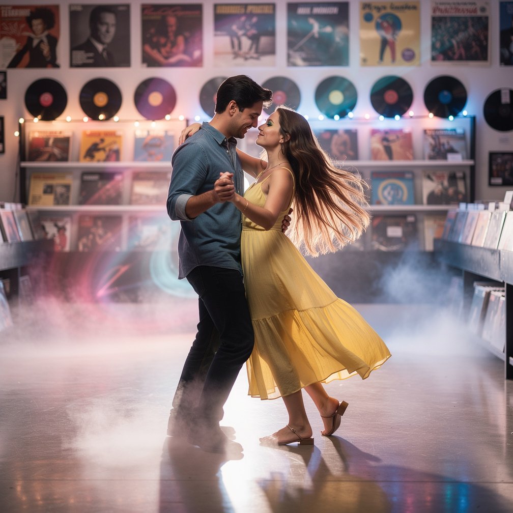 La tienda de discos se convirtió en un salón de baile, ellos eran los protagonistas, y la música los llevaba a un mundo de en