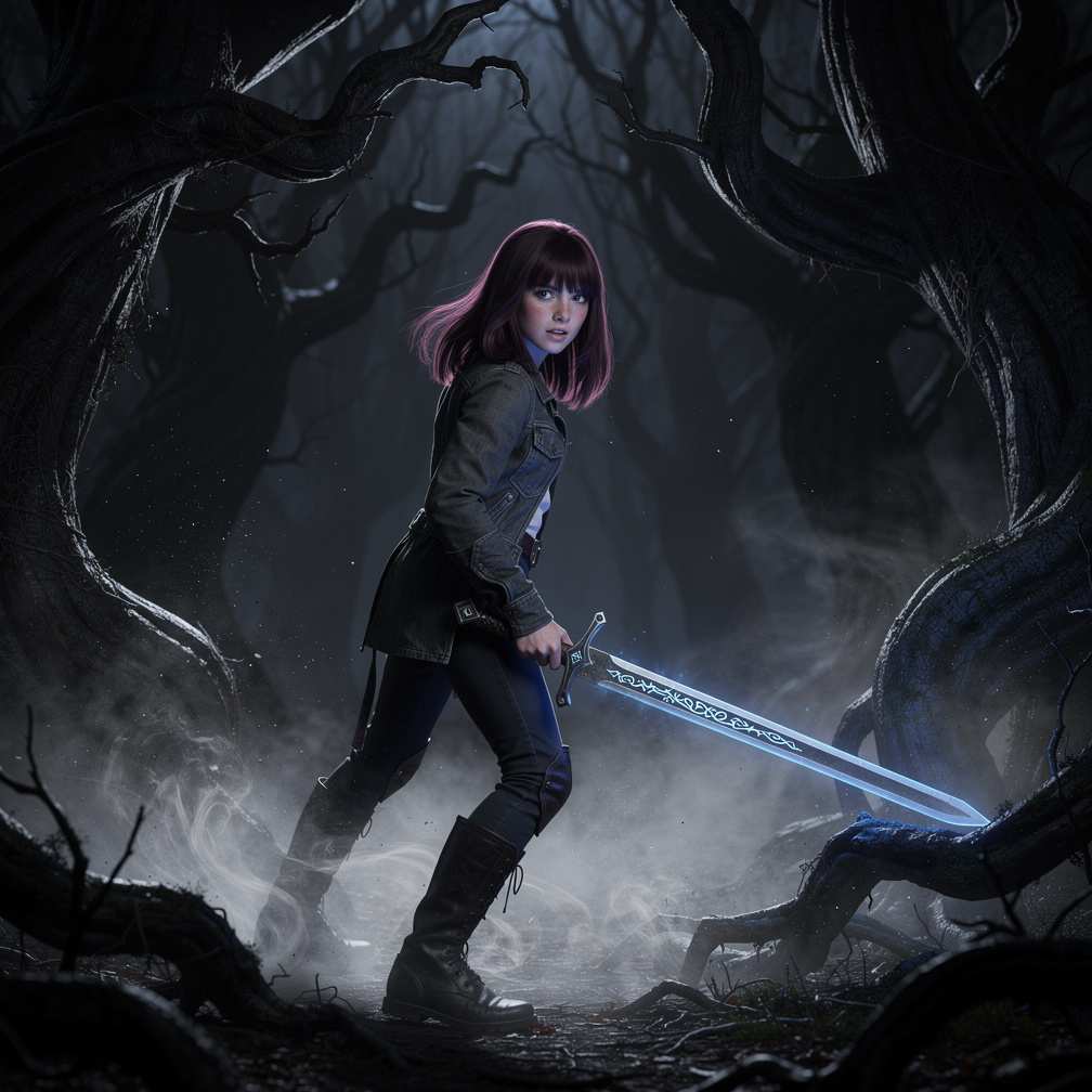 among the twisted trees, a low whisper seemed to call her name, drawing her deeper into the shadows.