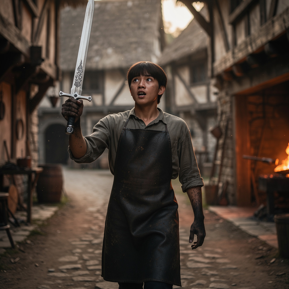 He walked alone, a humble blacksmith, until a sword flashed in his hand, revealing an intricate mark.