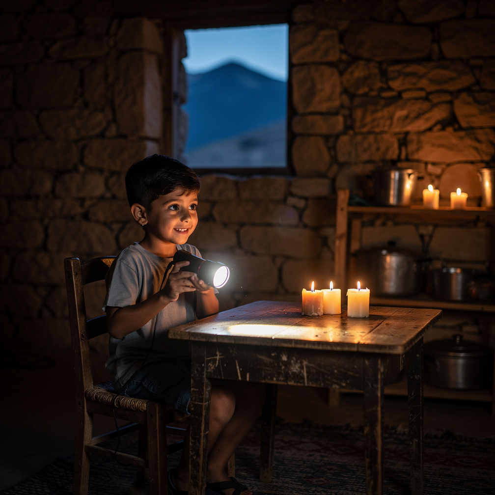 hours of tinkering, the flashlight finally lit up, filling Ali's small room with a warm glow, giving him hope for a brighter 