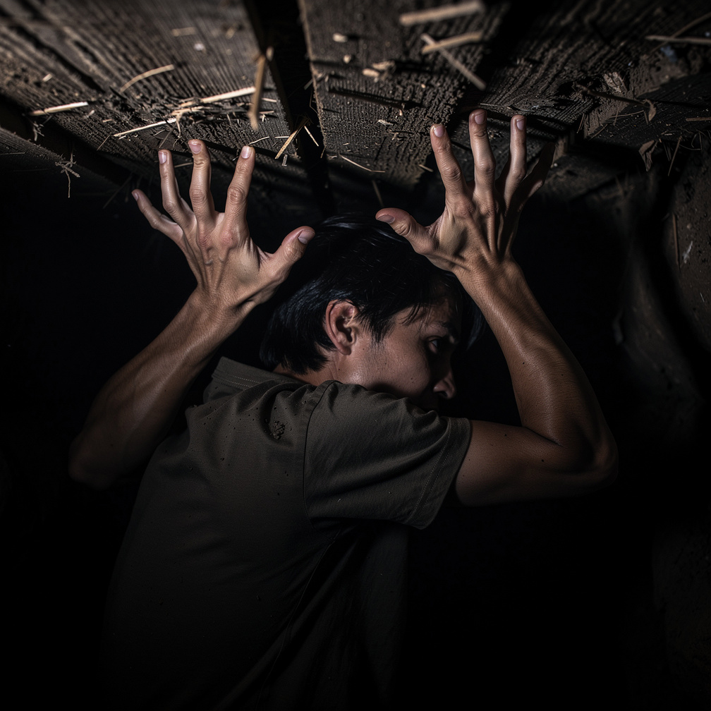 My fingers scrambled to find a gap, any weakness in the wood, as my lungs burned and my head spun with dizzying panic.