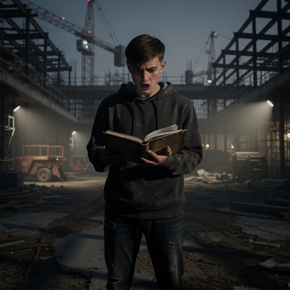 Darkness crept over the half-built campus as Jason stumbled upon a cryptic journal belonging to a former student, whispering 