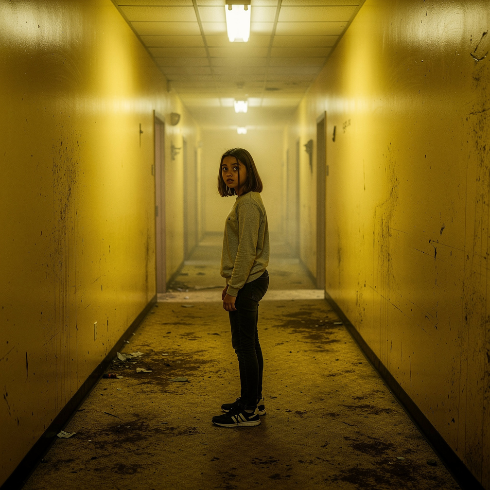 She stood in the endless yellow hall, fluorescent lights humming above. A faint smell of decay filled her nostrils. Level 0 e