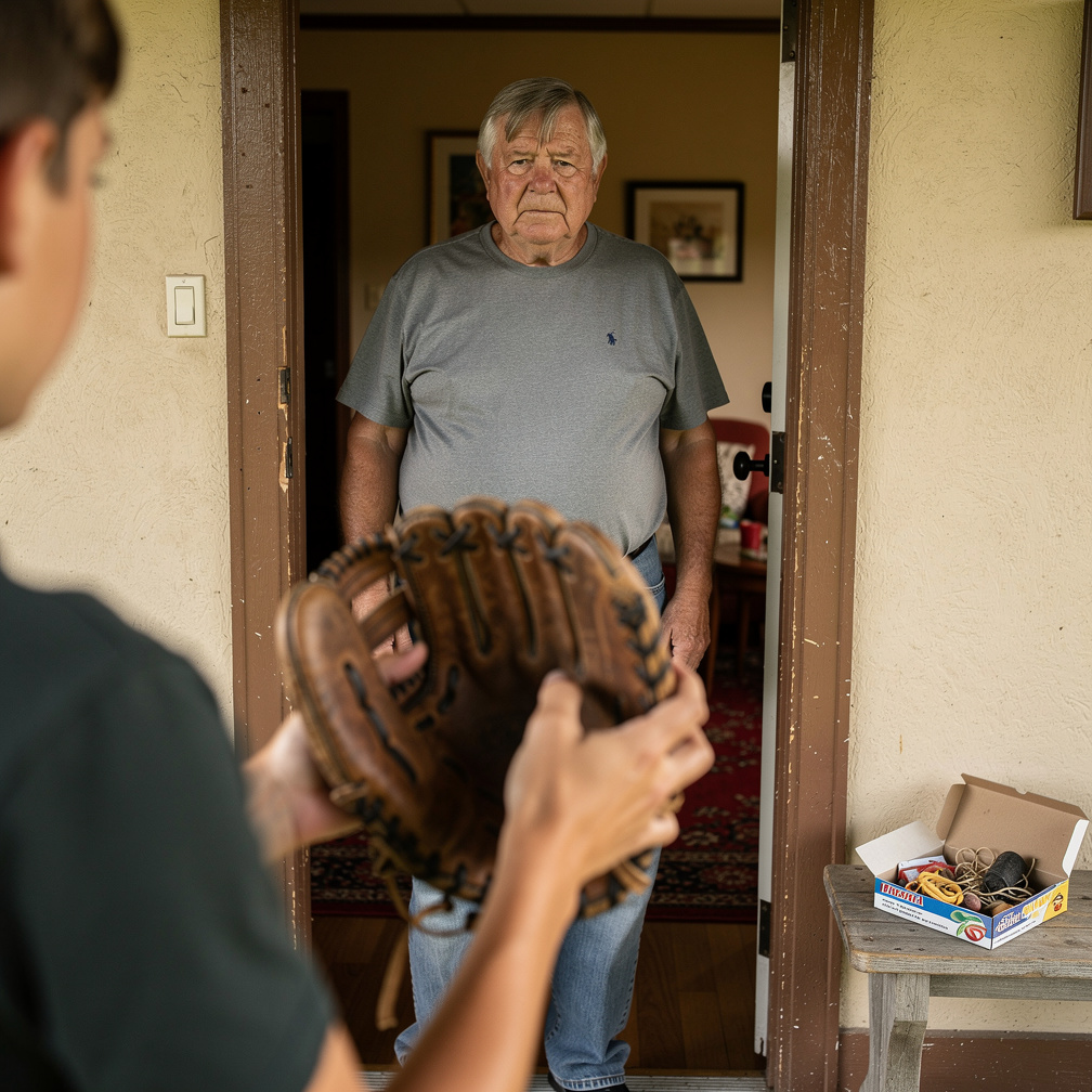 Memories flood back as I hold the worn mitt, feeling the stitching and worn leather, and I look up at the old man, wondering 