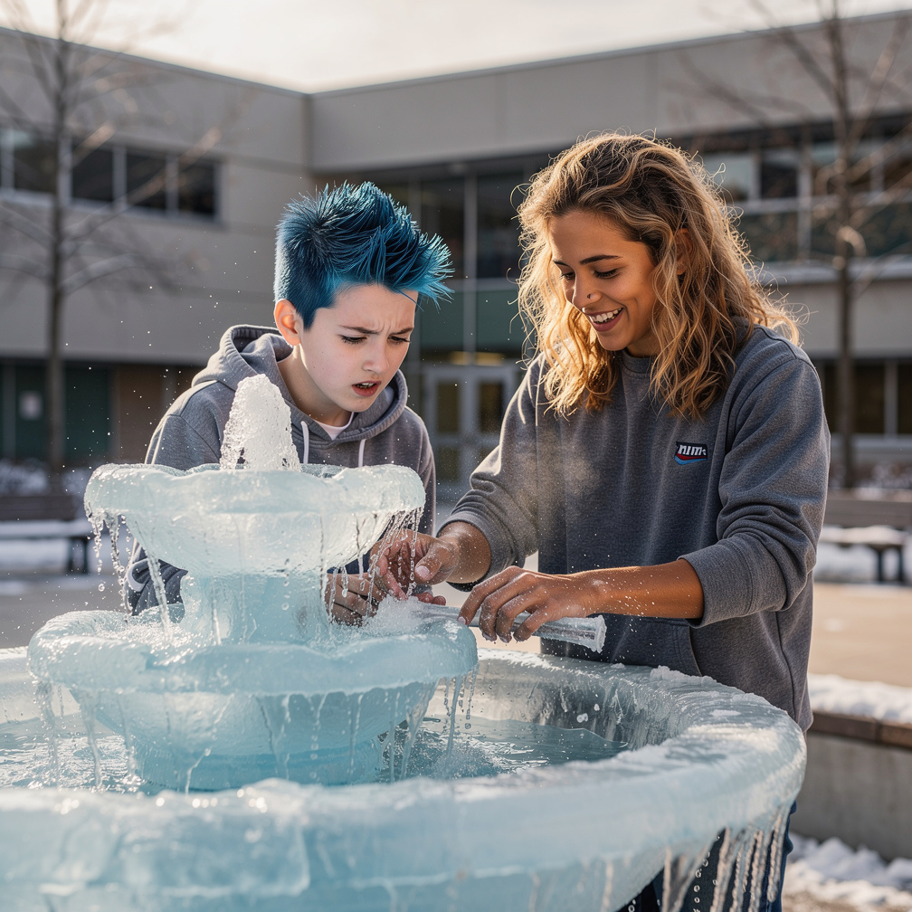 He accidentally froze the school fountain, and his friend, the werewolf, laughed and helped him thaw it.