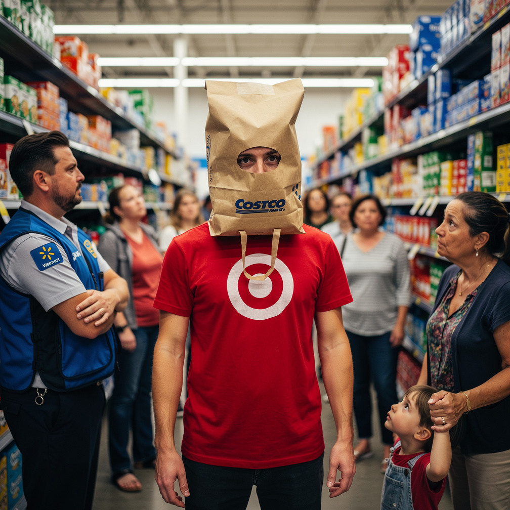 Shoppers stare, a nearby employee raises an eyebrow, and a kid asks mom if you're a superhero.