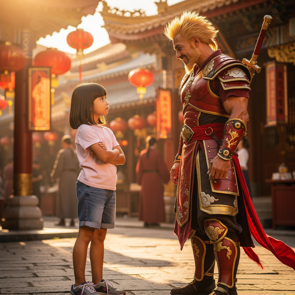 Gadis kecil itu memandang Sun Wukong dengan acuh tak acuh, tidak terkesan dengan kehadirannya.