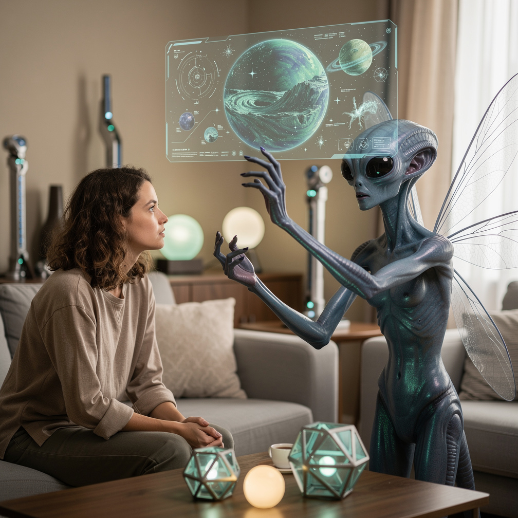 They learned each other's languages, and the alien, named Zorv, shared his planet's secrets with Sarah.
