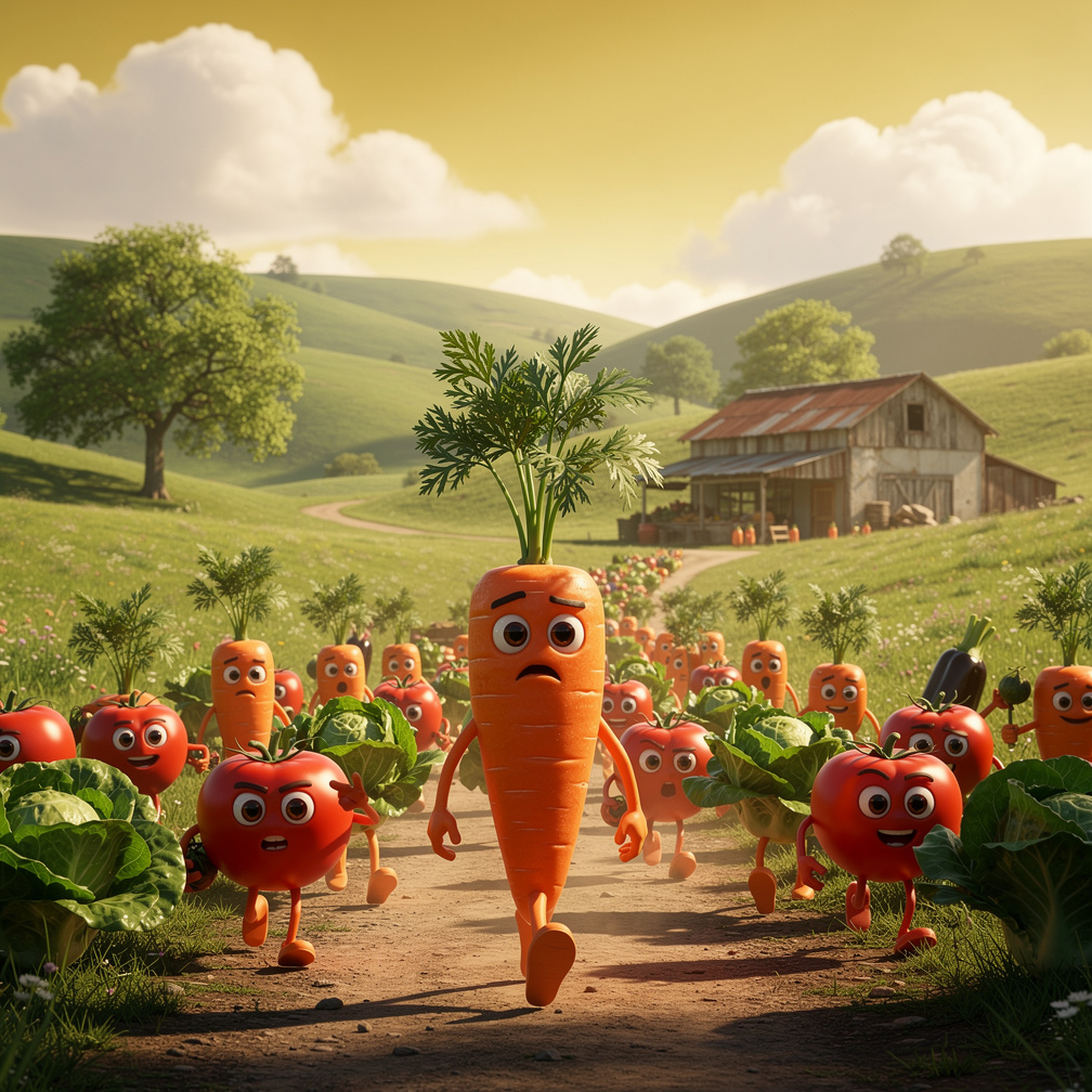 They marched towards the old market, led by a determined carrot named Carl, seeking affordable soil and a chance to thrive on