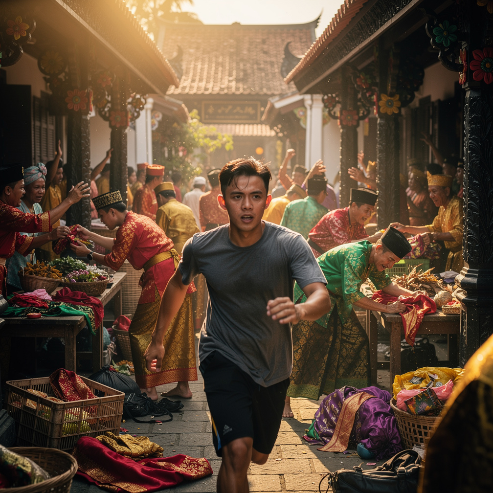 People rush to gather their belongings, merchants scramble to secure their goods, chaos begins to spread.