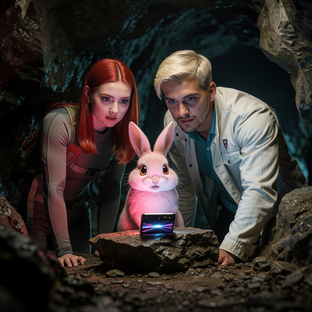 Mitu led them to a hidden cave, where a mysterious Xiaomi phone awaited, emitting a strange glow.