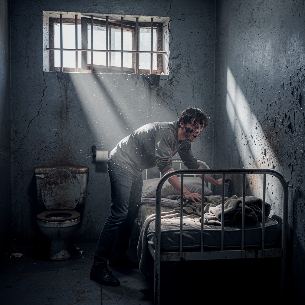 Panic sets in as I frantically search the cell for any clues, my memories hazy and unclear.