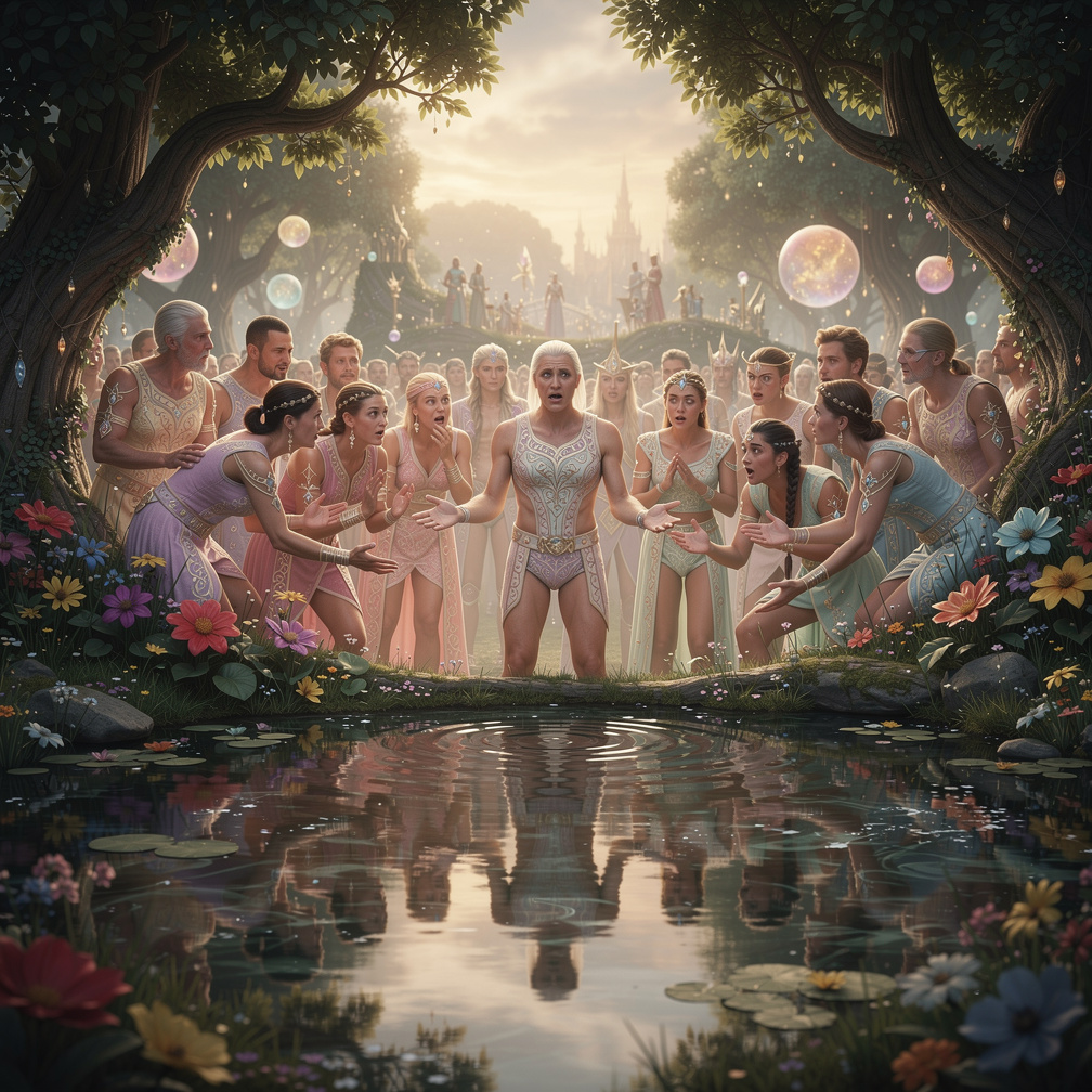 Councilors advised me to expand our realm beyond the pond's edge, but I feared the unknown world outside, where ripples could