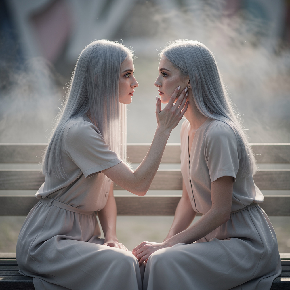 She reaches out, her hand mirroring yours, and touches your face, sending shivers down your spine.