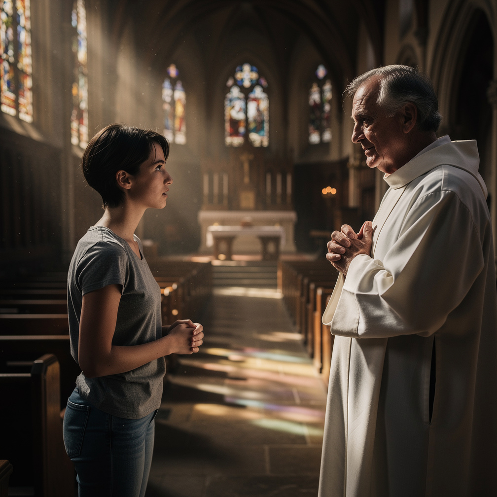 Gabri's eyes met Father Paul's, filled with a mix of fear and curiosity.