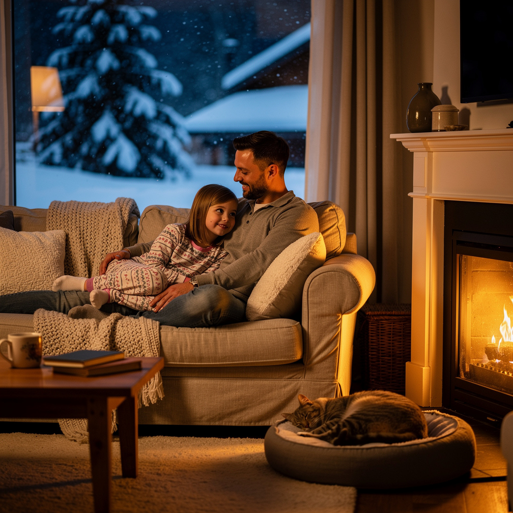 As night fell, Kitty slept tight, purring softly by the fire.