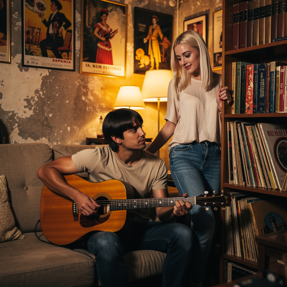 vivían juntos en un pequeño apartamento en Madrid, rodeados de libros y música. Alan tocaba la guitarra