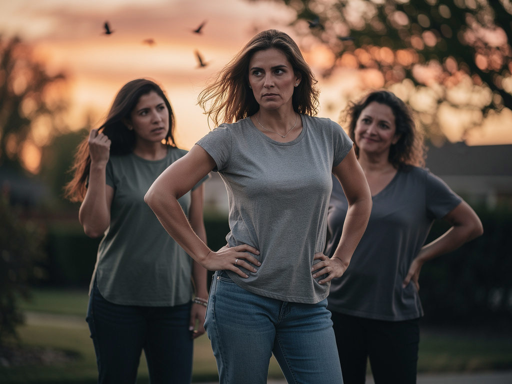 Bayangkan jika: 🔊 Suasana & Suara:
Suara burung sore
Angin pelan
Musik ringan (nuansa persahabatan)
🎭 Aksi:
Stefani berdiri t