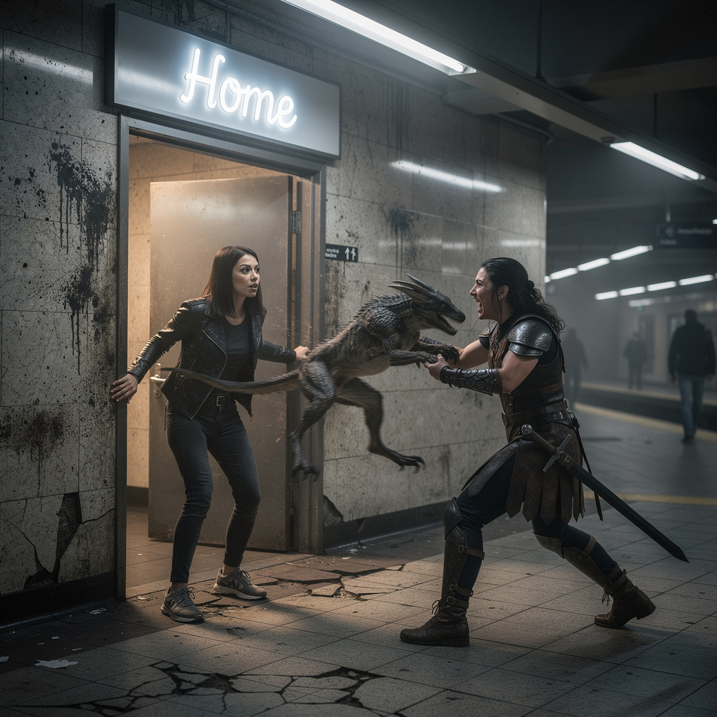 E aí você abre a porta aí, bum, pula um bicho em cima de você e aí corre uma guerreira e te salva.