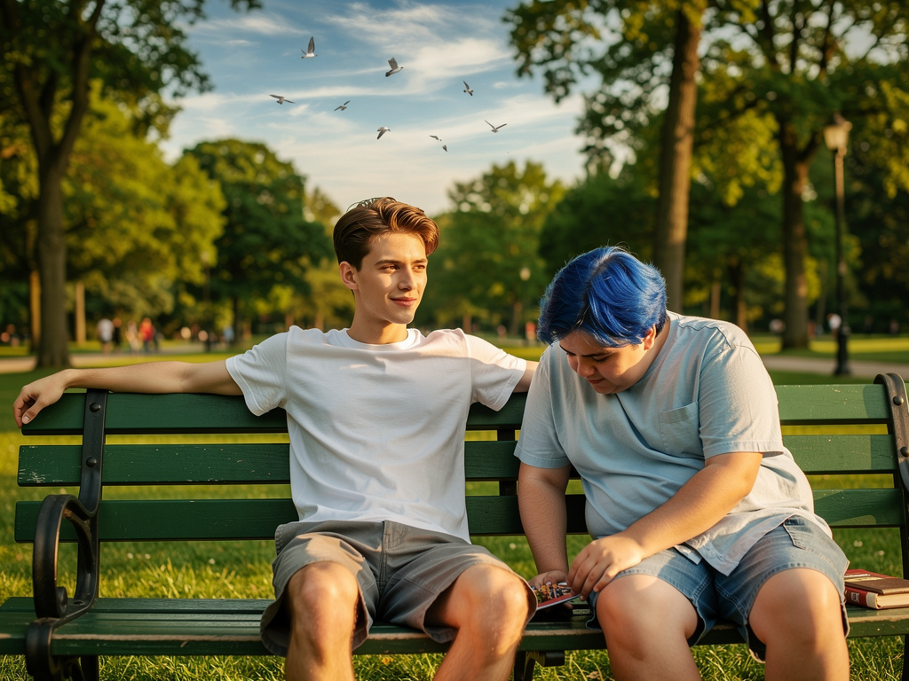 Parkta sıradan bir gün…
Mordecai ve Rigby çimleri biçmek yerine bankta uzanmış, yine işten kaçmanın yolunu arıyordur.

Rigby: