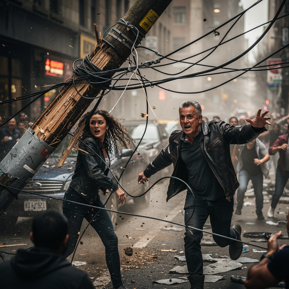 يسقط عمود هاتف على فتاة