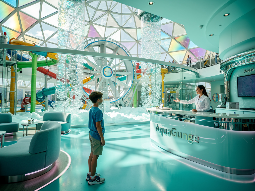 The lobby staff greets you, welcome to the world's first Foam factory, AquaGunge!