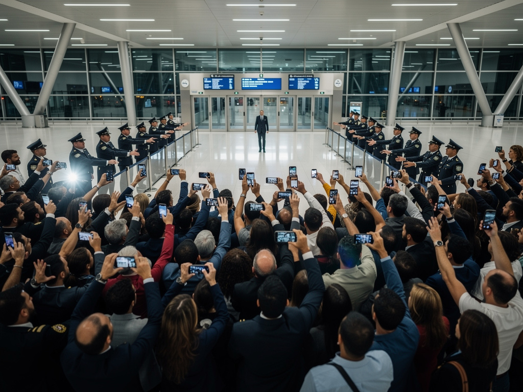 Imagine if: :Prompt: 0–3s: Camera crowd, view partially blocked, phones up, chaotic energy.
3–6s: Camera rises slightly, flas