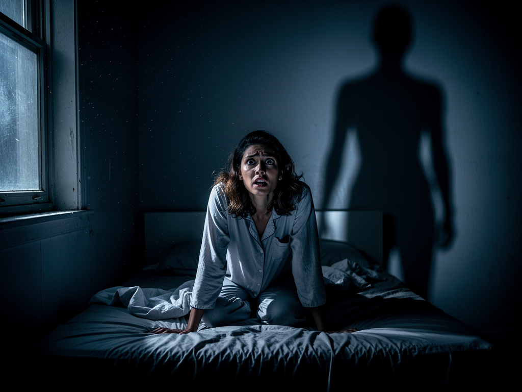 ظل.
ليس ظلها… بل ظل آخر، يقف بجوار الحائط… بلا مصدر.
لم يتحرك… لكنه كان هناك.
بوضوح.
همست بصوت مرتجف:
"من هناك؟"
لا رد.